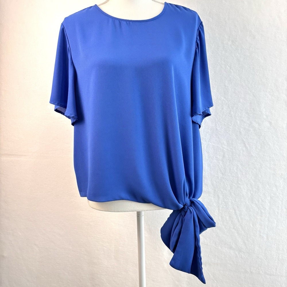 Vince Camuto Side Tie Blouse Top Electrical Cobalt Blue Short Slv Women's Large